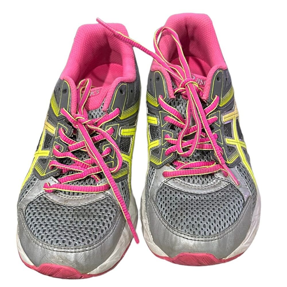 ASICS‎ t5f9n running shoe pink grey yellow size 6.5 reflective strips